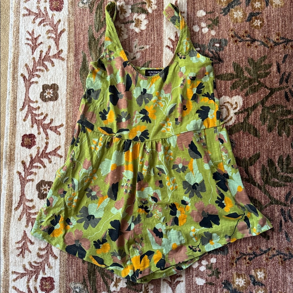 Known Supply Floral Green Romper - S